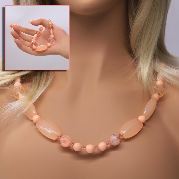 Mybeademporium.com Jewelry - Unique coral color necklace set with bracelet and earrings.